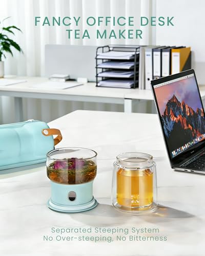 Image of ZENS Modern Glass infuser Teapot, Small One Touch Tea Maker for Loose Tea Diffusers with 200ml Insulated Cup and Blue Portable Carry Case, Magic Gongfu Tea Pot for Tea Lovers Gifts