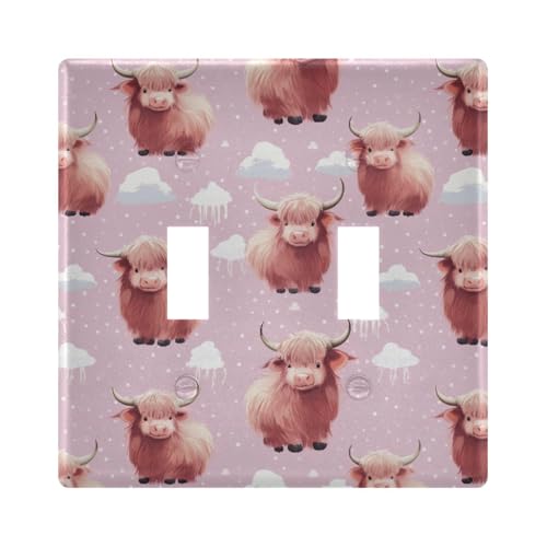 UMIRIKO Highland Cow Pink Light Switch Cover Plate Covers Decorative Double Toggle Home Decor 202a8499