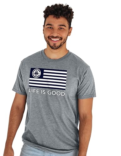 Camiseta NBA Blue 84 gris jaspeado con diseño original Life is Good para hombre