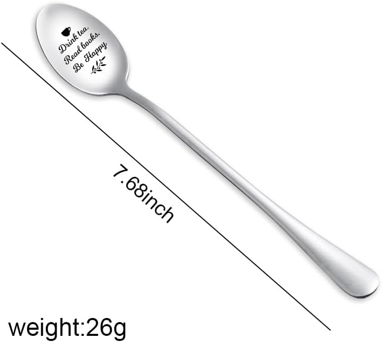 Drink Tea Read Books Spoon for Tea Lover Friend Birthday Graduation Christmas Gifts for Readers Book Lover Gifts for Women Men Engraved Tea Spoons Stainless Steel