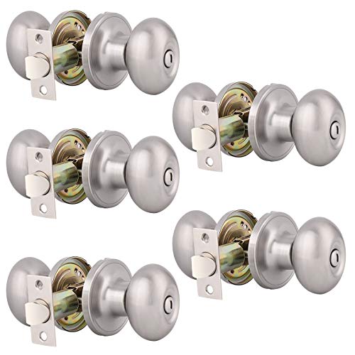 Gobrico Egg Styel Door Knob Privacy Door Lock for Bed Bath Satin Nickel Finished 5Pack
