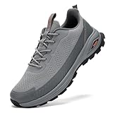 Kricely Men's Trail Running Shoes Non Slip Hiking Trekking Shoes Cross Training Tennis Shoes Breathable Shock Absorbing Sneakers Lightweight Workout Footwear Outdoor Gym Jogging Grey Size 11