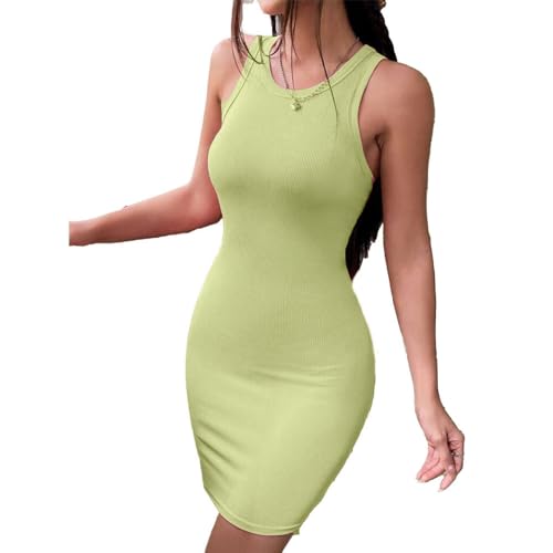 Image of Solid Sleeveless Round Neck Ribbed Western Bodycon Dress For Women