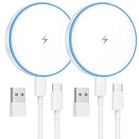 Magnetic Wireless Charger 2Pack 15W Mag-Safe Charger Fast Charging Pad with 4FT USB C Cable for iPhone 17/16/15/14/13/12 Series & AirPods LED Wireless Chargers iPhone Magnetic Chargers with Dual Ports
