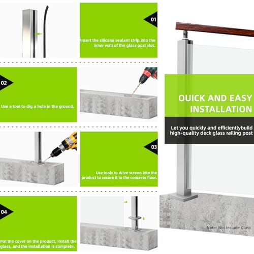 VoTwoofv 43.5" Glass Railing Corner Post with Top Adjustable Bracket for Handrails,304 Stainless Steel Glass Balustrade Silver Post with Spigot Slots for Indoors&Outdoors Railing of Deck,Balcony,Stair by VoTwoofv - Image 7