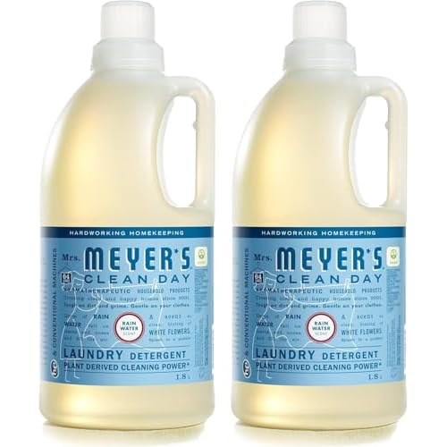 MRS. MEYER’S CLEAN DAY Liquid Laundry Detergent, Biodegradable Formula Infused with Essential Oils, Rain Water, 64 oz – Pack of 2 (128 Loads)