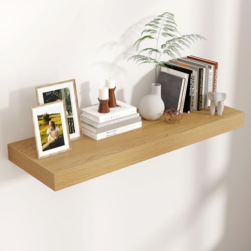 36 Inch Floating Shelves for Wall, 12"D Wood Storage Shelves, Oak Finish
