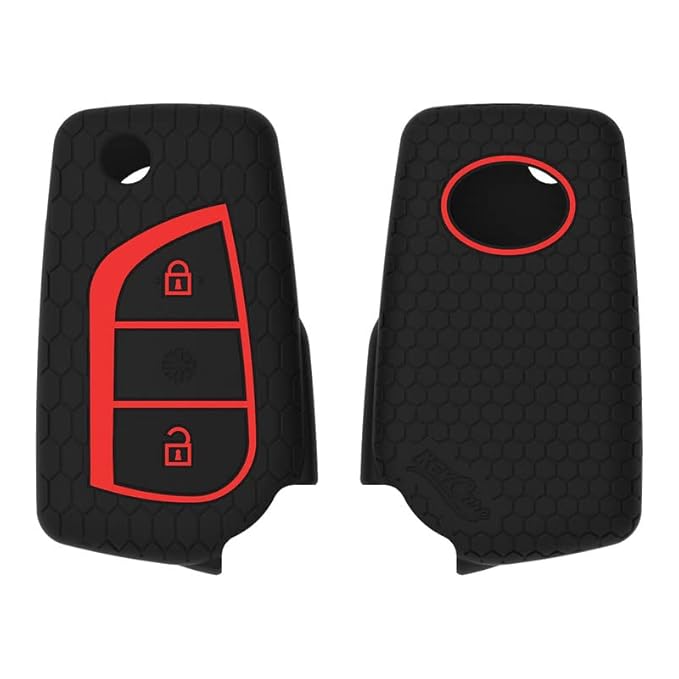 Woschmann-Key Care (WKC-42) Silicone Car Key Cover Fit for Toyota Corrola Altis, Innova Crysta-Black-(Random Color)