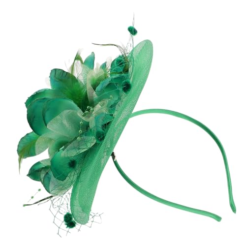 Chapeau mariage vintage vert plume maille pince cheveux