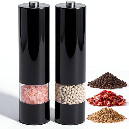 Virklyee Moulin à Poivre Electrique 2PCS Moulin à Poivre Moulin Électrique à Sel et Poivre Set Saliere et Poivriere Electrique Meulage automatique Noyau de broyage en céramique (Noir)