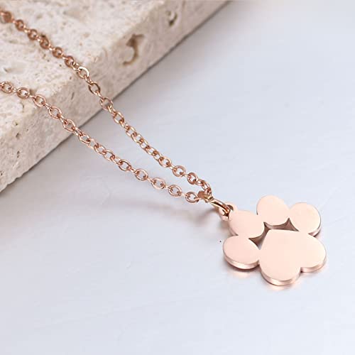 Dainty Pendant Chain Necklace For Women Creative Personality Simple Pet Titanium Steel Short Cat Dog Necklace For Women Footprint Pendant Footprint Necklace Choker- Girl Necklace (Rose Gold, One Size) #TOP1