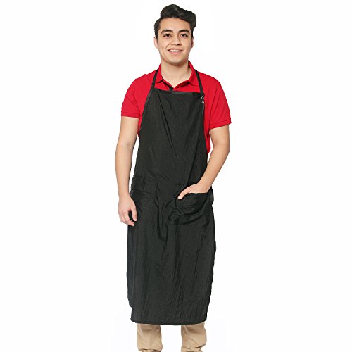 Mane Caper Long Apron Unisex, Fashionable and Professional Over the Knee, Pockets with Flaps, Light Weight Extra Protection. Smock Specialized for Barbers and Stylist (Black)