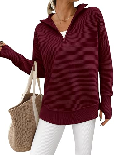 PRETTYGARDEN Womens Long Sleeve Quarter Zip Pullover Sweater Casu...