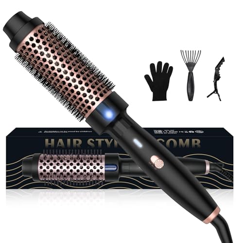 3 IN 1 Lockenbürste Wärmebürste, Thermal Brush 32mm Keramik-Turmalin Hot Brush Rundbürste,Heiße Bürste Erzeugt Wurzelvolumen und lose Locken, Dual-Spannung passend für Reise
