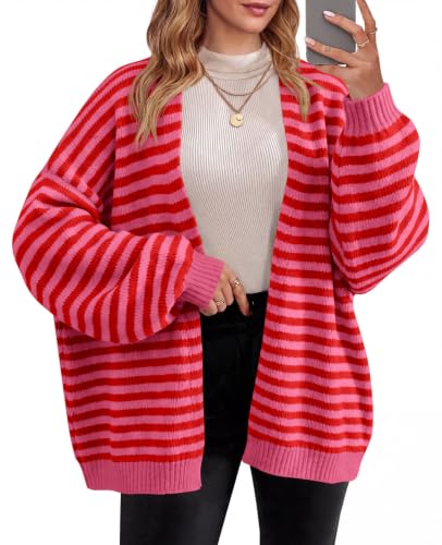 Saodimallsu Womens Oversized Cardigan Sweaters Open Front Chunky Knit Casual Long Lantern Sleeve Fall Sweater Coats Z-red