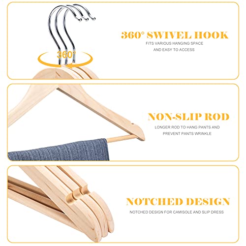 Image of Cozymood Sturdy Wooden Hangers 20 Pack Durable & Slim Clothes Hanger with 360 Rotatable Hook Natural Finish & Notches Wood Hangers Premium Coat Hanger for Closet Clothes Hangers (Grain)