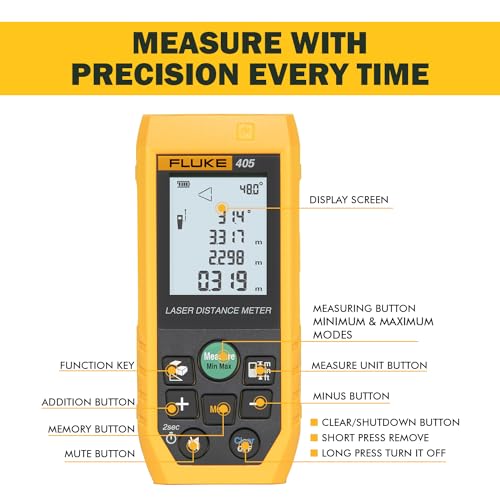 Image of Fluke 405 50mtr Digital Laser Distance Meter Tape with Free Carry Case Large LCD Display Rechargable Battery IP65 Dust & Water Resistant for Distance Area and Volume Measurement (1 Year Warranty)