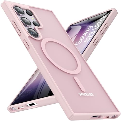 Image of OWKEY for S23 Ultra Case 6.8'', Magnetic Samsung Galaxy S23 Ultra Case for Magsafe, [Shockproof Military] Translucent Back Slim Bumper Cover Phone Case Galaxy s23 Ultra Protective case, Pink