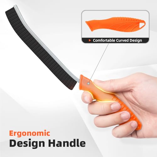 Image of FOOGWEE Hard Bristle Crevice Cleaning Brush - Cleaning Supplies - Grout Cleaning Brushes for Household Use - Crevice Cleaning Tool for Bathroom, Home and Kitchen (3, Orange)