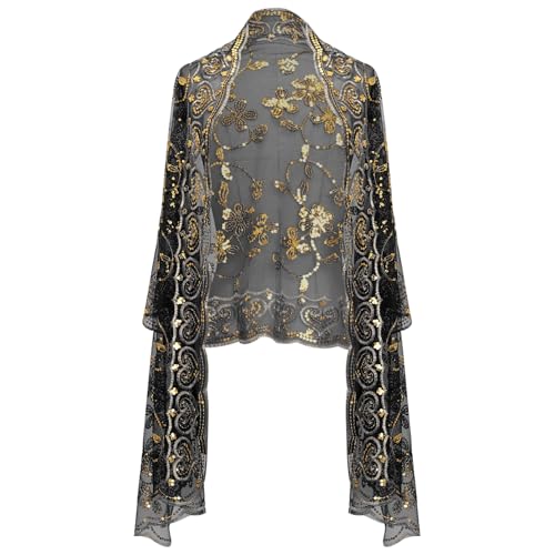 Women 1920s Sequins Shawl Festive Elegant Shiny Shoulder Shawl Wrap Wedding Scarf for Wedding Dress Cheongsam