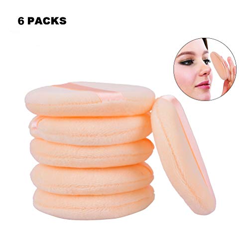 JOLY Powder Puffs for Face Makeup Foundation with Ribbon 3.35 inch Large Washable Pack of 6