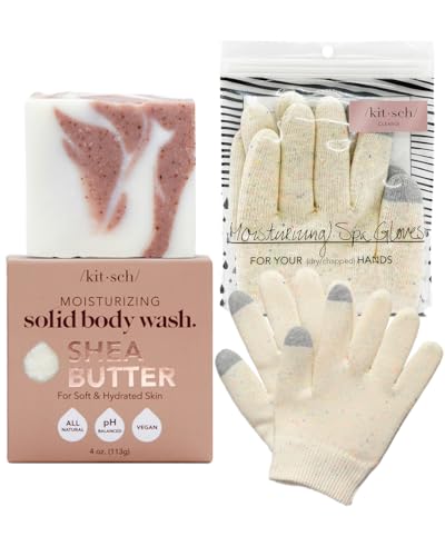 Kitsch Self-Care Kit | Hydrating Shea Butter Exfoliating Soap & Moisturizing Reusable Gloves for Dry Hands | Relaxing Spa Gift Set for Women and Moms | Ideal for Relaxation and Pampering at Home