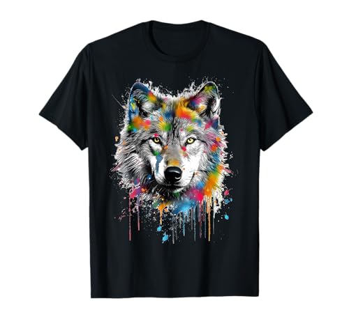 Wolf Silhouette Splash Art Wolves Face T-Shirt