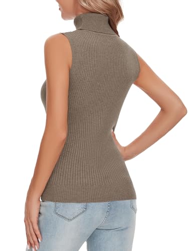 Image of Sleeveless Turtlenecks Tops for Women Slim Fit Knit Sleeveless Vest | Lightweight Stretchy Turtleneck Sweater Women Business Casual Wear