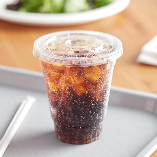 1000 Pack 12-24OZ Clear Flat Lids with Straw Slot for PET Cold Clear Cups
