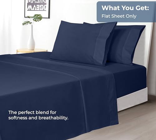 Image of Royale Linens 100% Organic Cotton Full Flat Sheet Only - Super Soft - Percale Top Sheets - Full Flat Sheet Sold Separately - Breathable, Cool & Crisp Navy Sheets Only (81 inch x 96 inch, Navy)