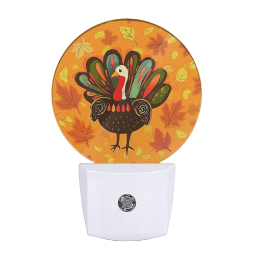 Image of EKOBLA Thanksgiving Night Light, Turkey and Fall Maple Leaf Night Lights Plug Into Wall with Auto Sensor, 0.5W Sleep Friendly
