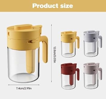 Multifunctional Seasoning Box with Handle, 2 in 1 Glass Spice Jars with Separated Spoon, Salt Container Condiment Pots for Kitchen Counter Food Storage (Yellow)