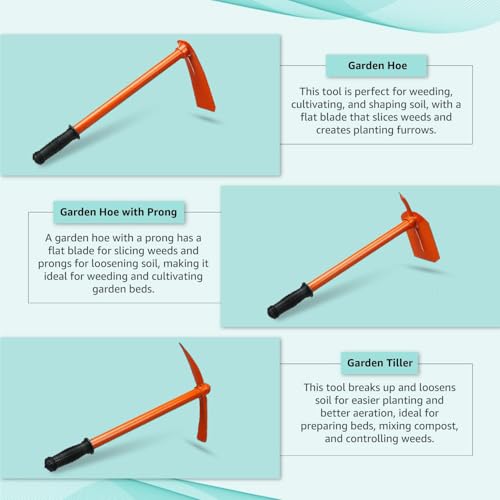 Image of Go Hooked Heavy Duty Garden Kit | Garden Pickaxe (Tiller) & Hand Hoes with Prongs-2 Nos.|Garden Kit Essentials, Strong, Durable Steel Planter Accessories |Gardening Tools for Home Garden- Set of 3