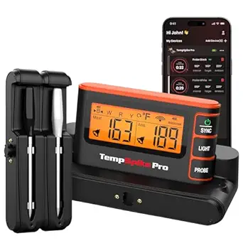 ThermoPro WiFi Bluetooth Wireless Meat Thermometer Digital, Unlimited Range,Detachable Thiner Meat Probe & Standalone Base,1050°F Heat Resistance,Food Thermometer for Cooking Grill Smoker Oven Fryer