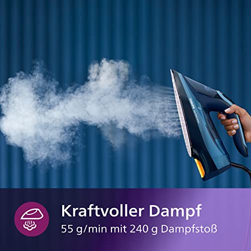 Philips Domestic Appliances Azur 8000 Serie Dampfbügeleisen - 55 g/min Dauerdampf, 240 g Dampfstoß, 3000 W, OptimalTEMP Technologie, SteamGlide Elite, Hellblau (DST8020/20)