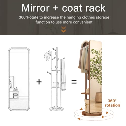 Image of AnywaysWood 70 inchx19 inchFull Length Mirror with Stand,Coat Rack with Mirror,Solid Wood Floor Mirror,Swivel Mirrorfor Bedroom, Living Room, Cloakroom (Deep Walnut, 69 inch L x 16 inch W)