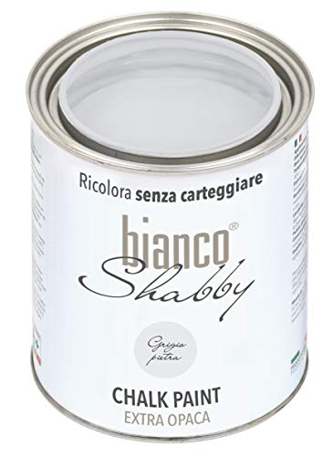 bianco Shabby® Grigio Pietra (Steingrau) - (1 Liter) Chalk Paint Kreidefarbe auf Wasserbasis für alle Oberflächen – geruchsneutral, einfach zu verarbeiten, extra matt