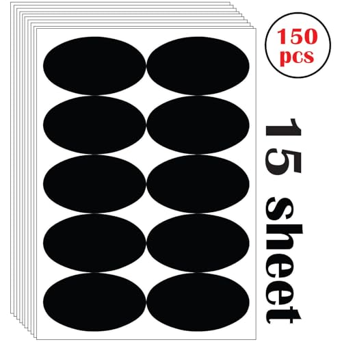 Image of CVANU Spice Jar Label Stickers (150PCS - Black) Self-Adhesive Kitchen Container Labels with White Marker | Matte Writable Stickers for Spice Bottles, Storage & Masala Boxes | Oval Design Blank Labels