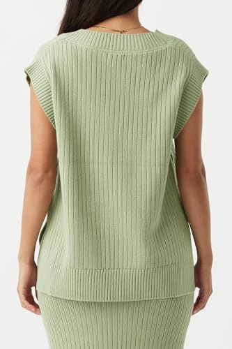 Image of Saodimallsu Womens V Neck Sweater Vest Oversized Ribbed Knit Sleeveless Casual Loose Fit Pullover Tank Top