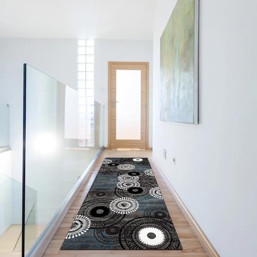 Tapis de couloir gris foncé vintage 120x120 cm lavable et antidérapant