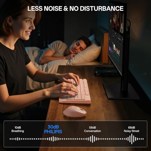 PHILIPS Wireless Keyboard and Mouse Combo-Ergonomic Keyboard and Mouse Wireless Combo with Silent Design,Plug n' Play,Sleep Mode and 2.4GHz Wireless Keyboard for Mac, Windows, Laptop-Pink