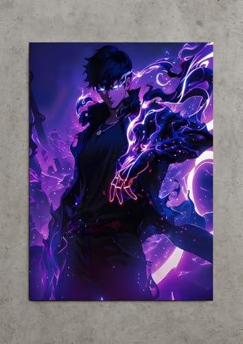 Image of NIJUKA Anime Printed A4 Size Metal sheet Poster For Home And Room Decoration | For Anime Art Fans Boys And Girls (Sun jin woo Lvl 101 Unlock)