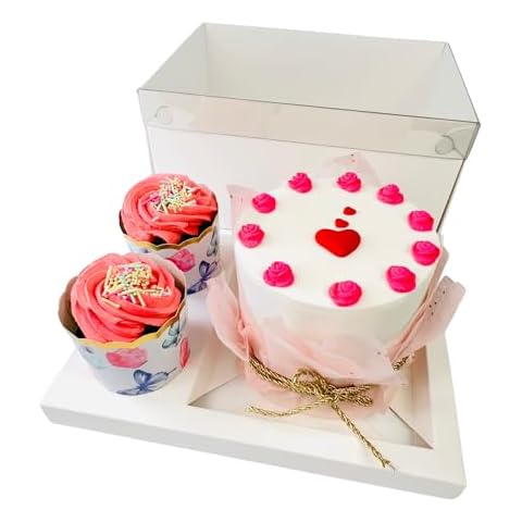 Bento Cake Cupcake Combo Boxes 10 PCs Plus 15 Free Baking Recipes - Clear Lid with 2 Cupcake Holes - Cake and Cupcake Boxes - Pastry Sweets Bento Box - Cake Cupcake Combo Box (2 Cupcakes with Cake) Cover