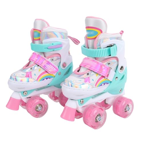 ZDAGELD Adjustable Light Up Roller Skates, Double Row Quad Skates Buckle Straps Hook and Loop Fasteners and Non Slip Laces with a Multi Closure Design for Skating (S)