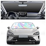 57.09x31.5 Holographic Front Windshield Sun Shade,Car Sun Shade Windshield for Thermal Insulation and Shading in 210T Titanium Silver Cloth,Collapsible Sunshade for Car Windshields