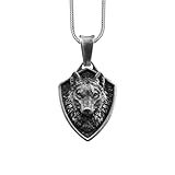BySilverStone - Mens Nordic Viking Wolf Necklace in Silver, Fenrir Engraved Exclusive Handmade Jewelry Gift