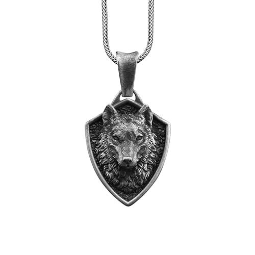 BySilverStone - Mens Nordic Viking Wolf Necklace in Silver, Fenrir Engraved Exclusive Handmade Jewelry Gift