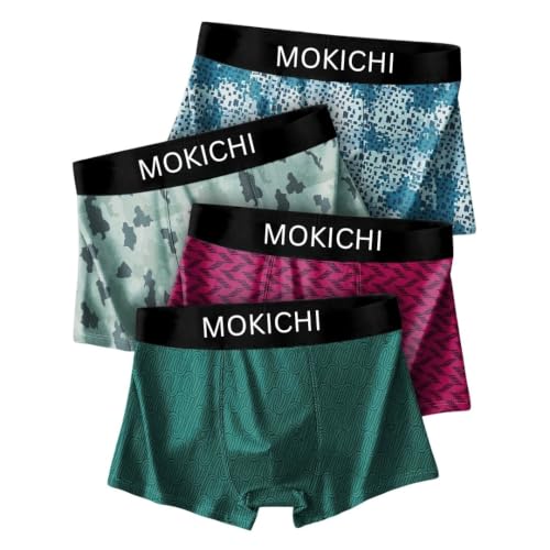 Image of Men's Microfiber Boxer Briefs Pack of 4 | Soft Stretch Breathable Innerwear | Moisture Wicking Printed Trunks | Comfortable Elastic Waistband | Regular Fit Underwear for Men