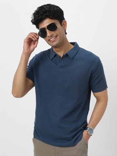 Image of Urbano Fashion Men's Textured Regular Fit Half Sleeve Cotton Polo T-Shirt