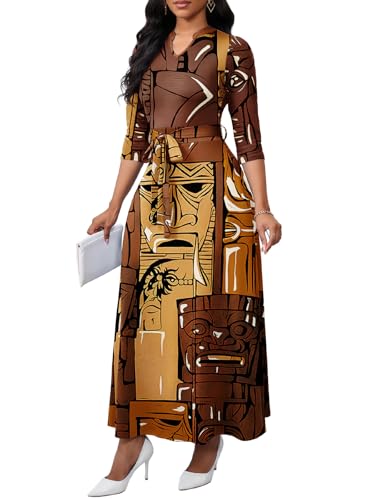 Image of BubFee Maxi Dresses for Women Semi Formal Long Dress 3 /4 Sleeve Casual A-line Church Dresses with Pockets